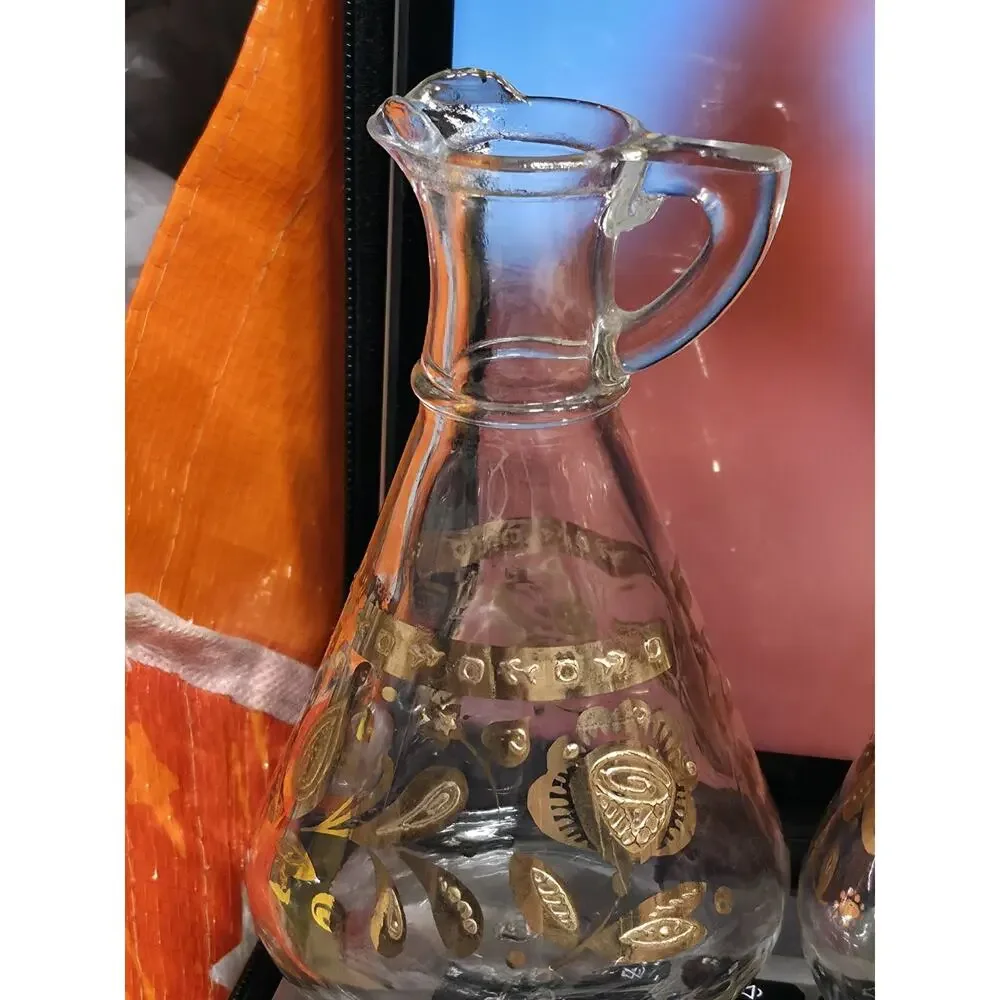 Vintage MCM Culver Glass Chantilly Oil & Vinegar Cruet Set Gold Floral